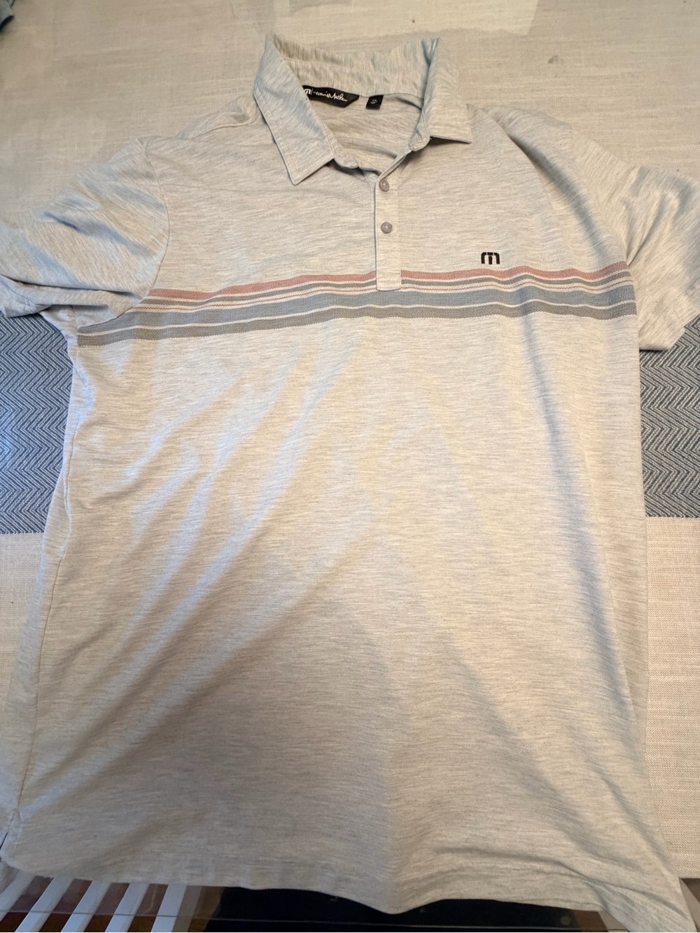 Travis Mathew Light Gray Polo with Subtle Stripe Accent